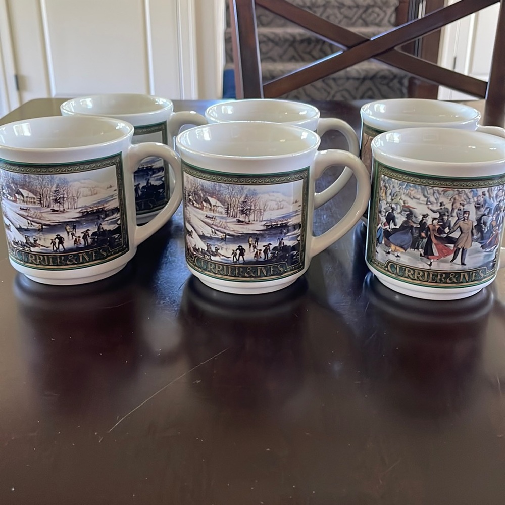 Currier and Ives vintage, six set coffee mugs